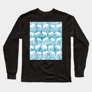 Elephant Tribal Watercolor Pattern Blue Long Sleeve T-Shirt